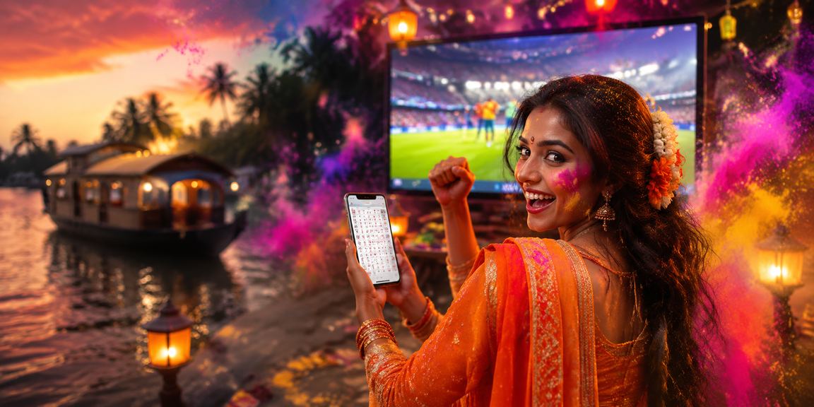 Colorful Holi festival at Kerala backwaters illustrating joyful celebrations